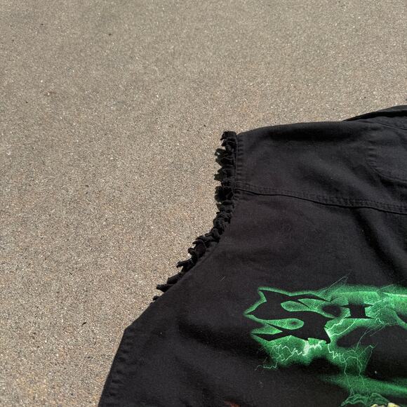 Men's Vintage 2004 Sturgis Bike Week Black Skeleton Flame Cut Off Vest Sz Medium - Picture 2 of 6